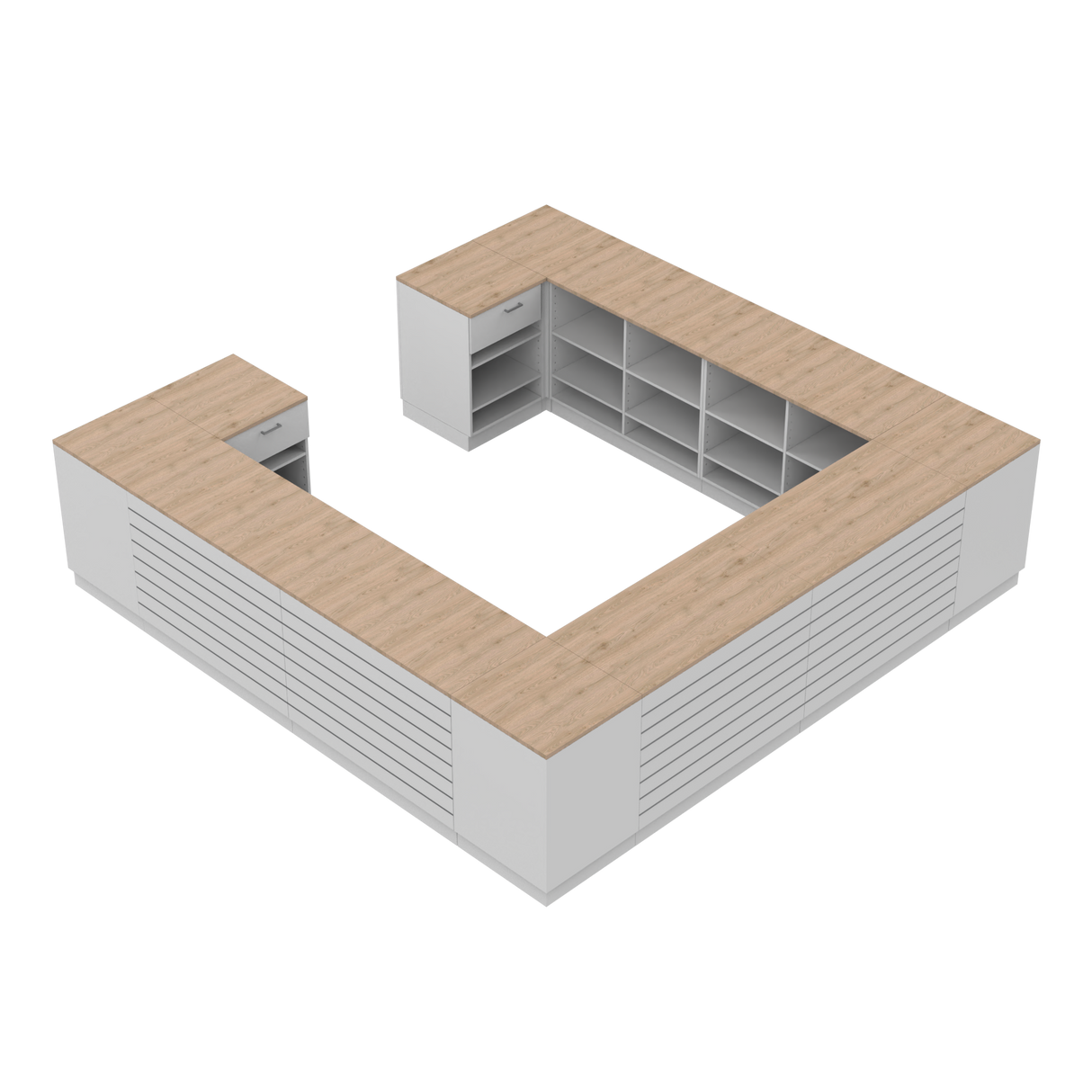 Maloobchodný pult H, biela/dub, (360x360)