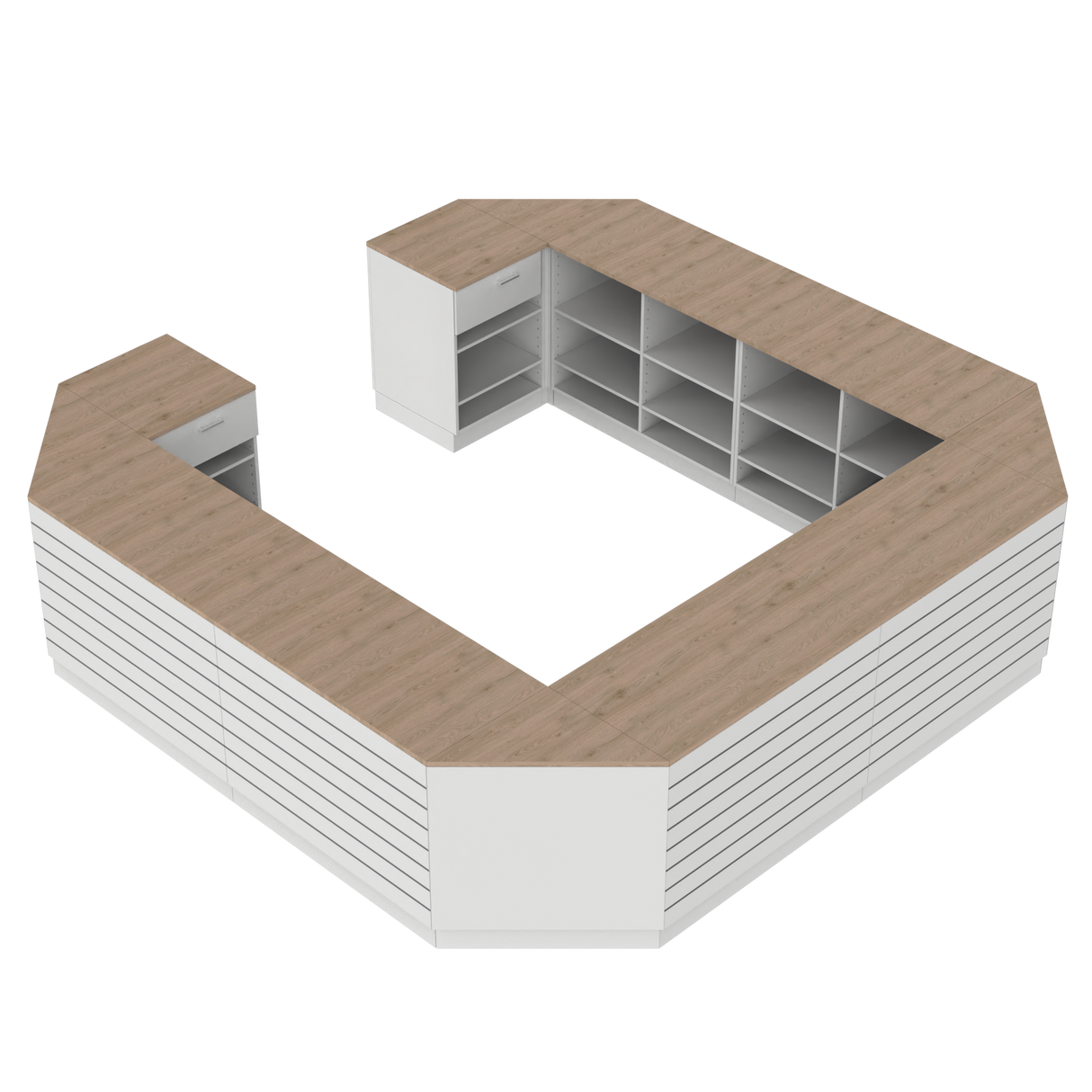 Salgsdisk O, hvit/eik