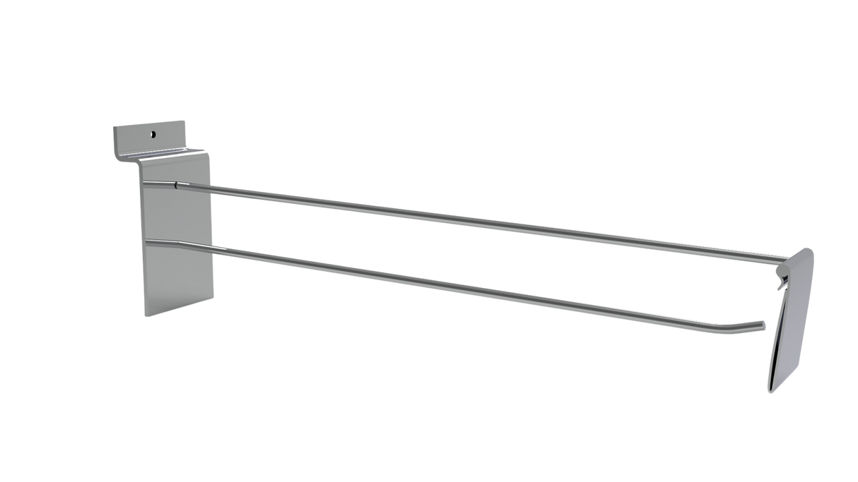 Gancio singolo e portaprezzi per pannelli di binario - 300mm - Cromo