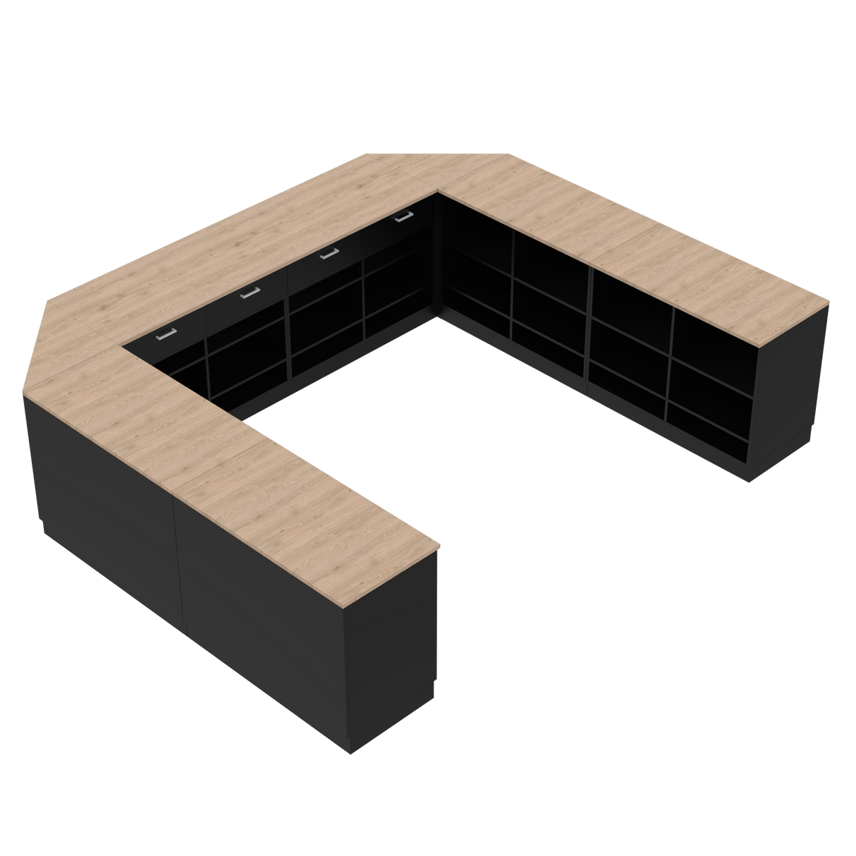 Kiskereskedelmi pult U, fekete/tölgy,