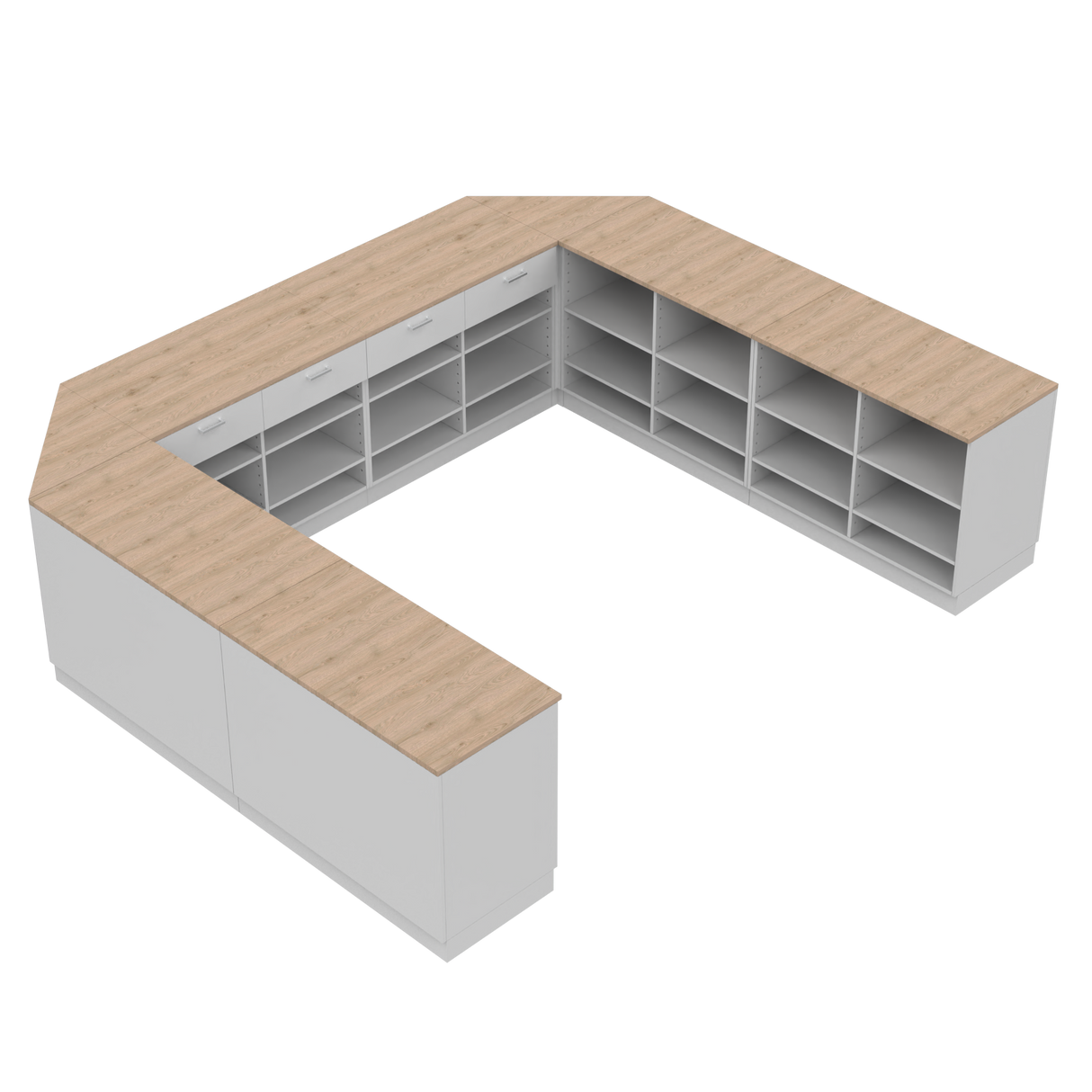 Kiskereskedelmi pult U, fehér/tölgy,