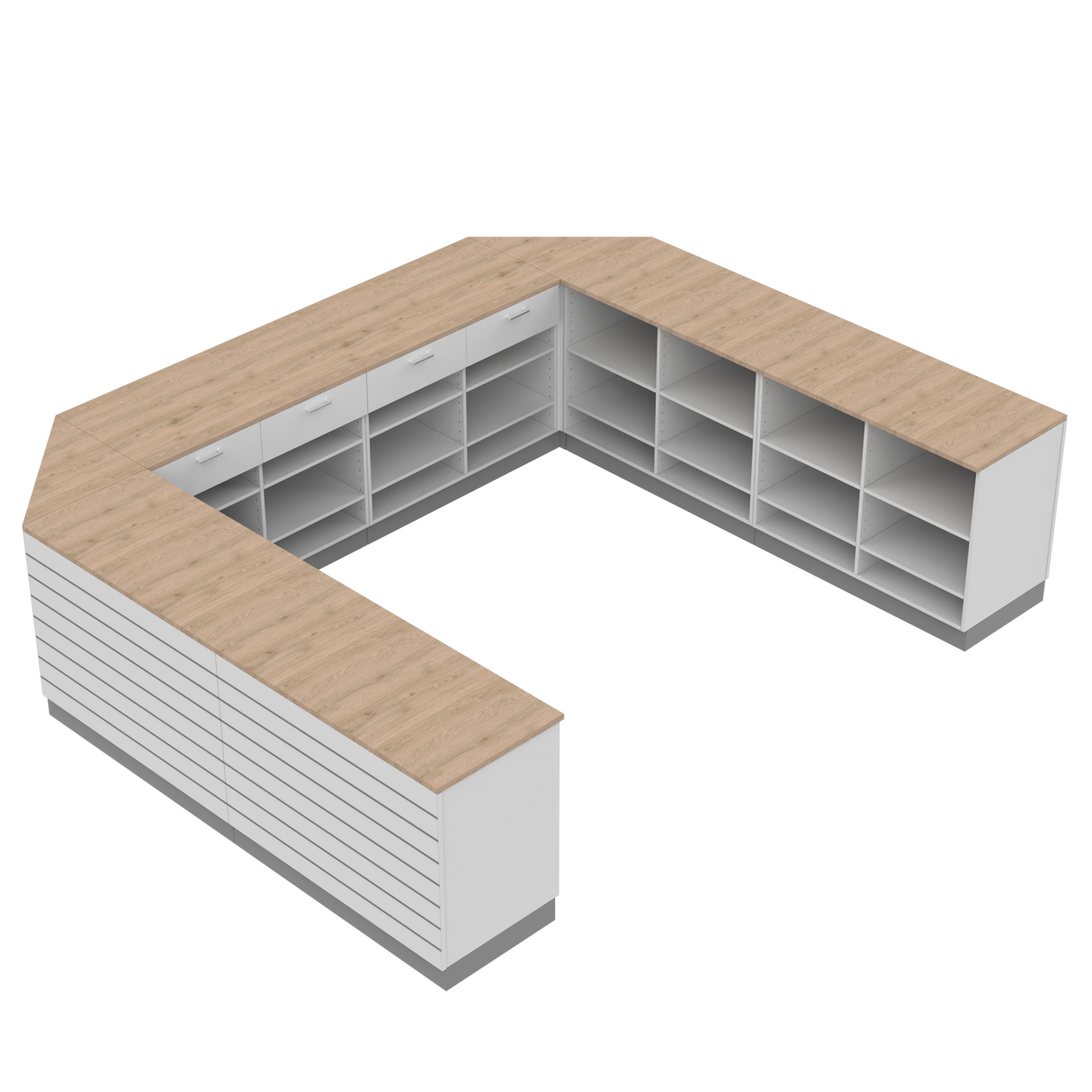 Kiskereskedelmi pult U, fehér/tölgy,