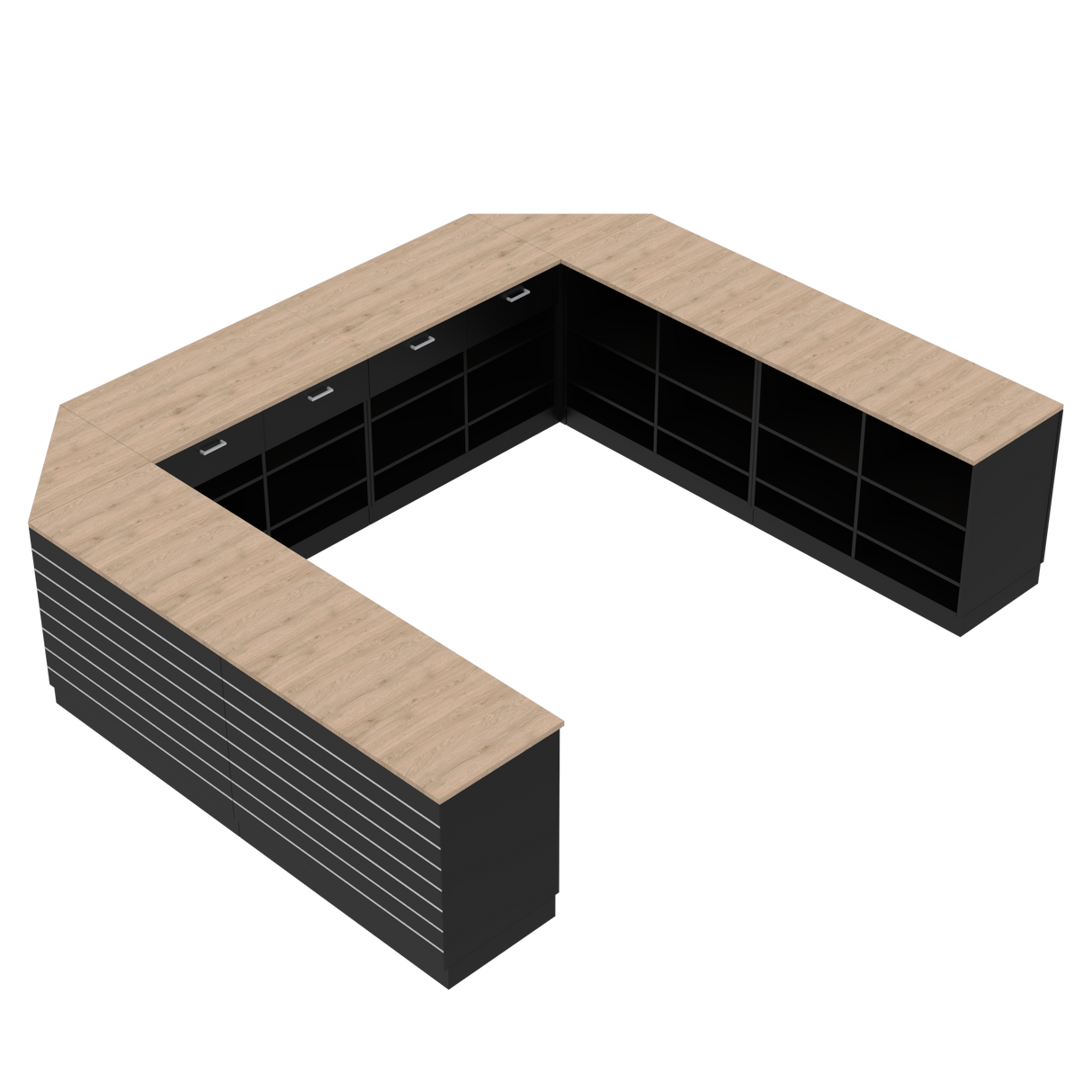 Kiskereskedelmi pult U, fekete/tölgy,