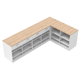 Prodejní pult L, bílá/dub, (300x180)