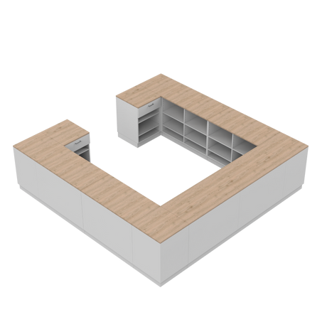 Comptoir de vente H, Blanc/Chêne, (360x360)