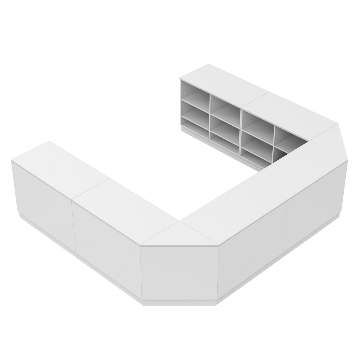 Comptoir de vente en U, Blanc/Blanc, 300x360