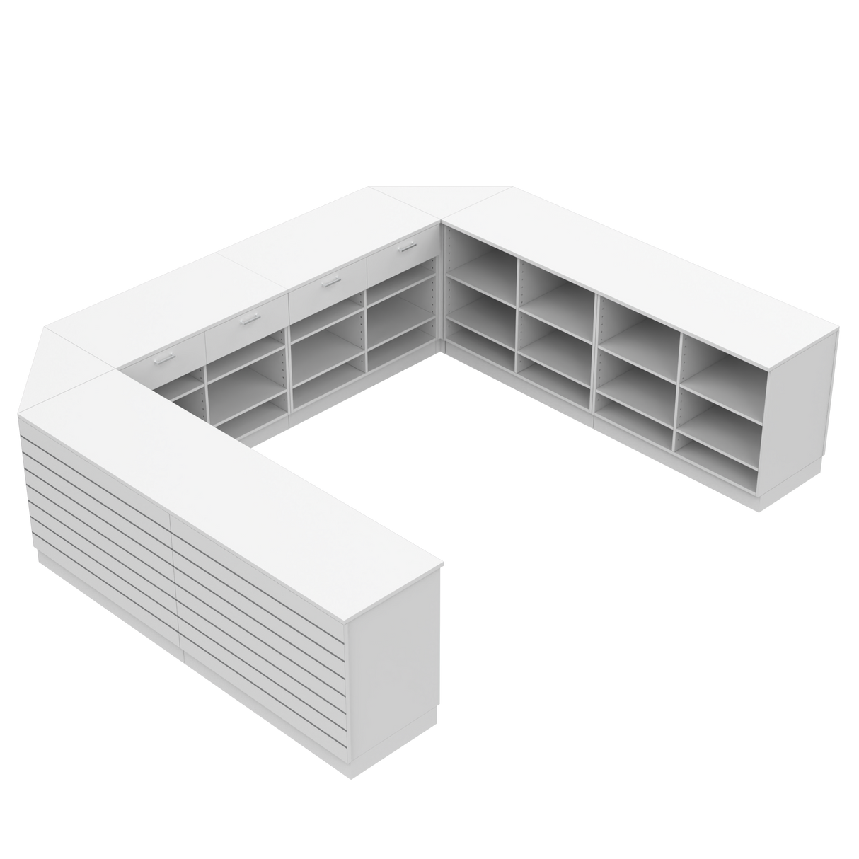 Comptoir de vente en U, Blanc/Blanc, 300x360